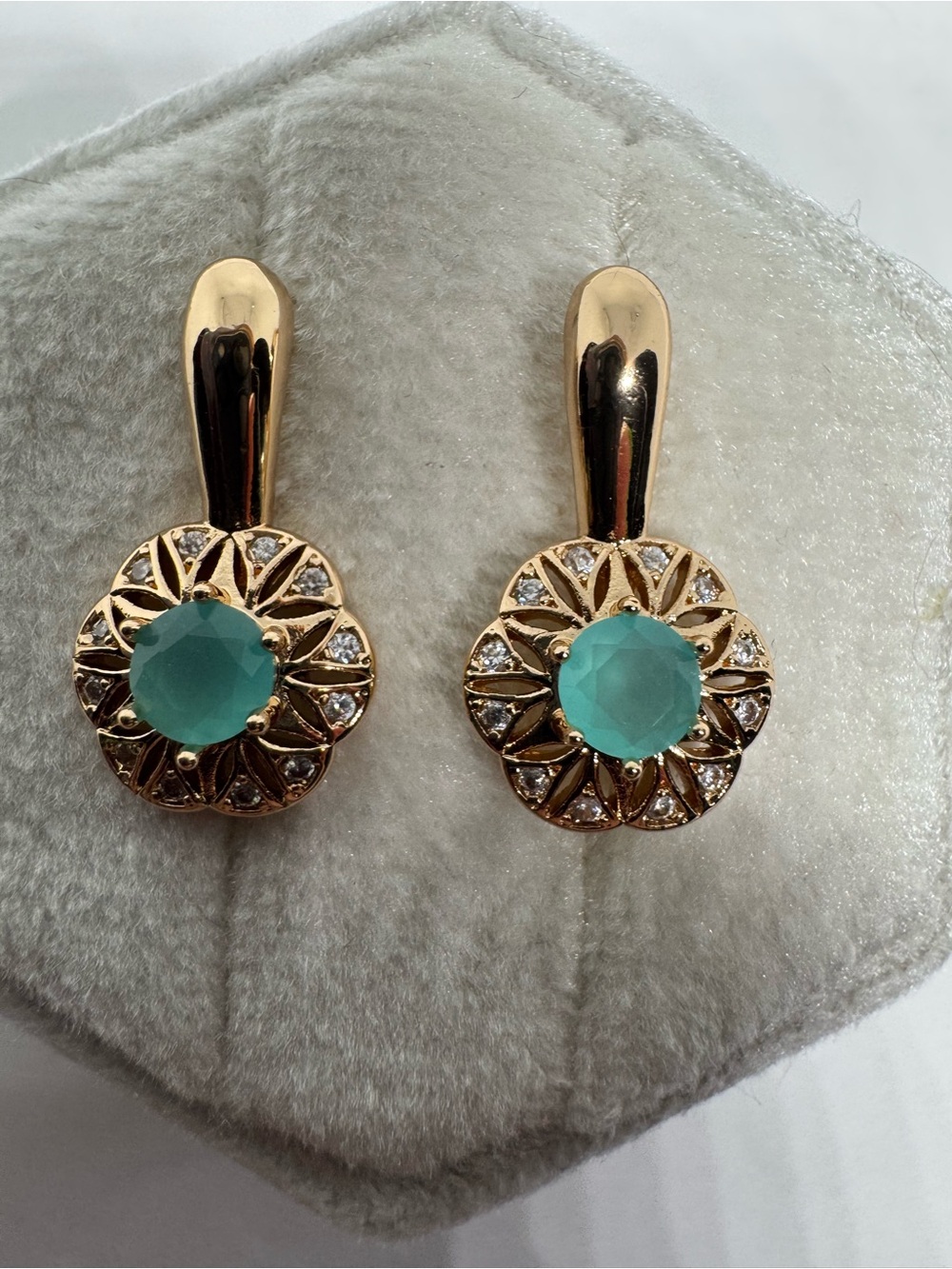 Vintage Rose Gold Plated Lab Created Mint Quartz Earrings